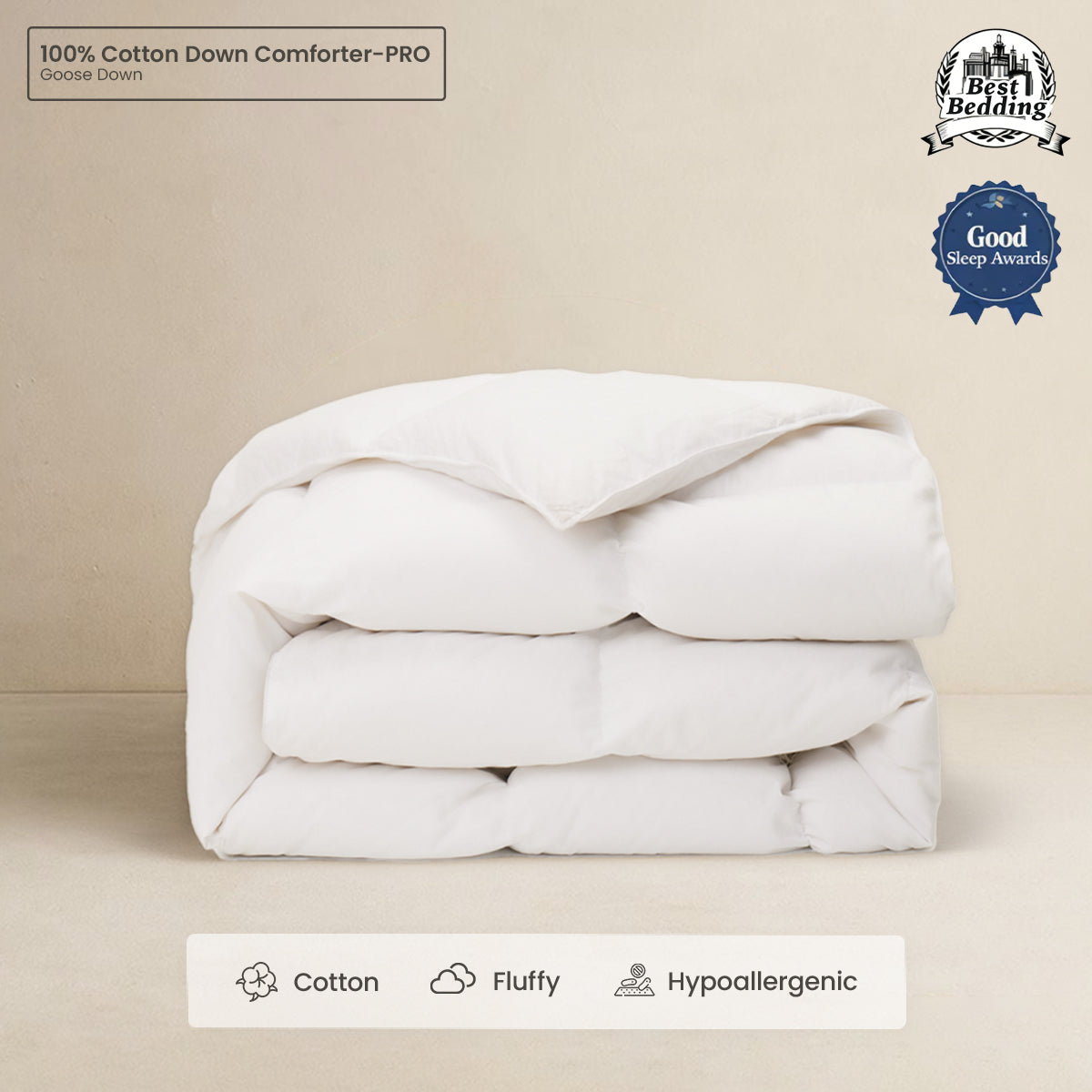 100% Organic Cotton Fluffy Light Weight Down Comforter Queen White- PRO