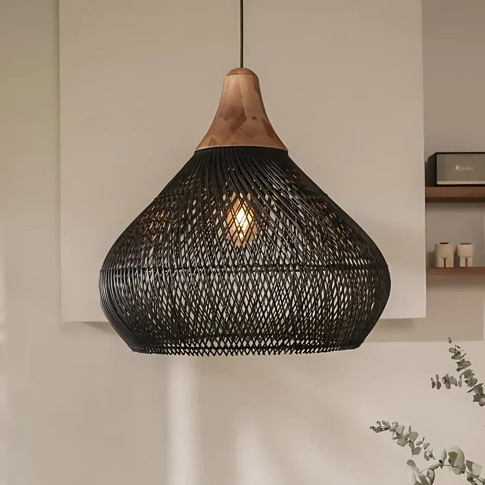 Bohemian Rattan Pendant Light With Hand-Woven Dome Shade