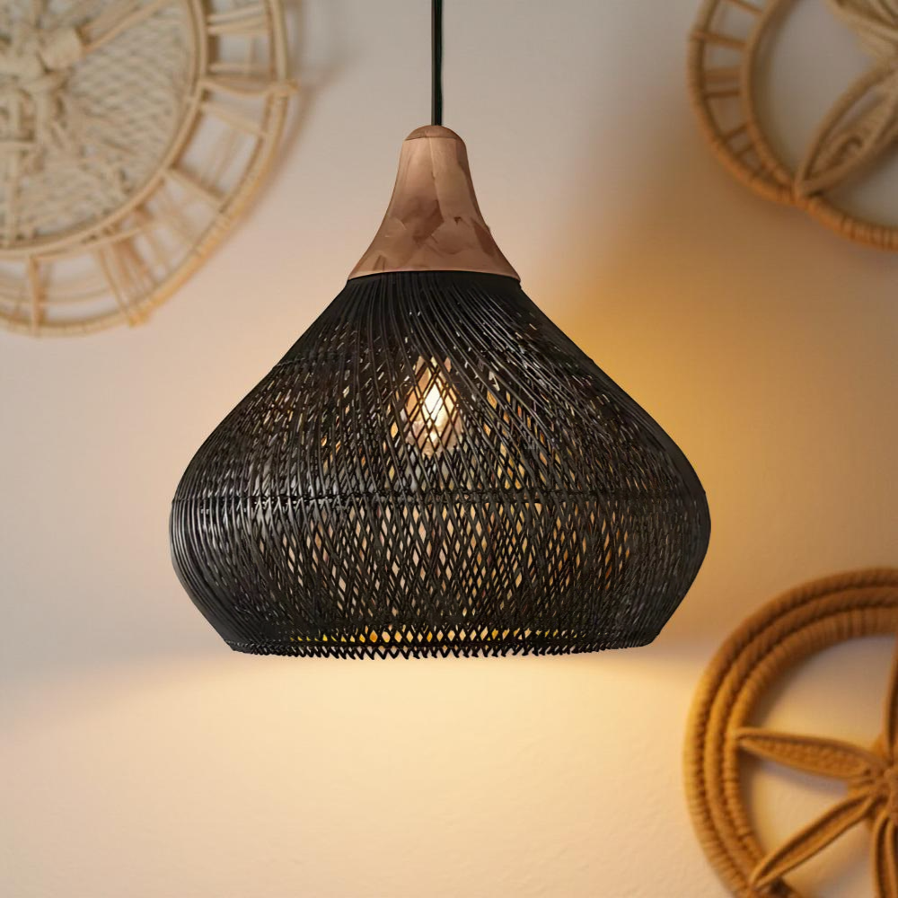 Bohemian Rattan Pendant Light With Hand-Woven Dome Shade