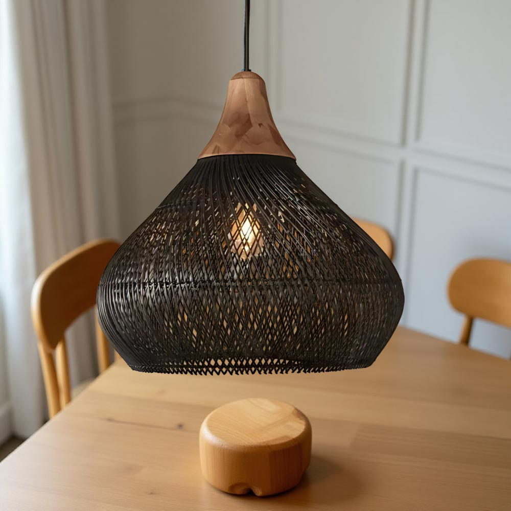 Bohemian Rattan Pendant Light With Hand-Woven Dome Shade