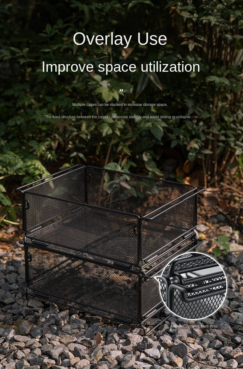 Campingmoon CK-24BK Folding Storage Basket IGT Compatible Tray Stackable Mesh Open Net Equipment 1-Unit IGT Table Accessories Add-on