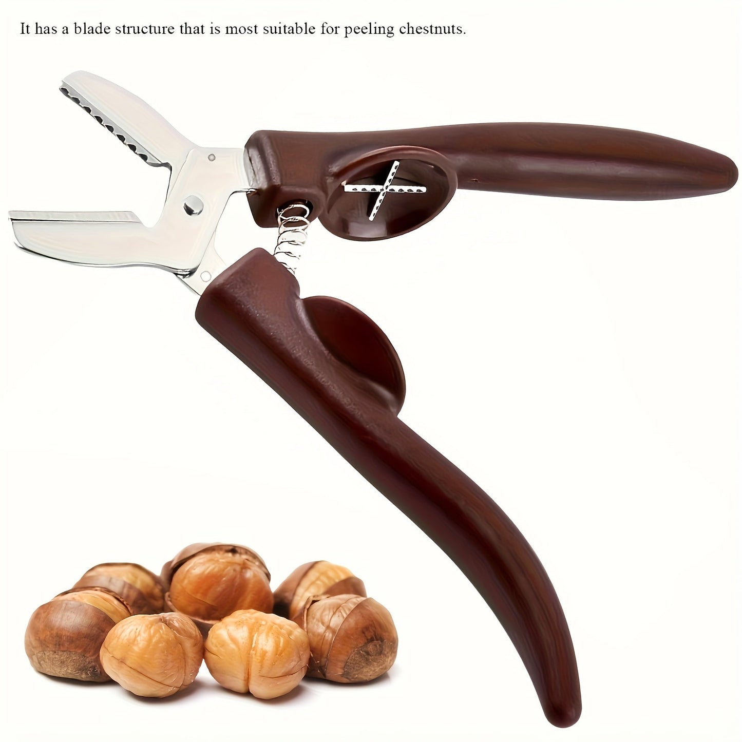 Stainless Steel Chestnut Cracker with Ergonomic Wood Handle-OOMJ