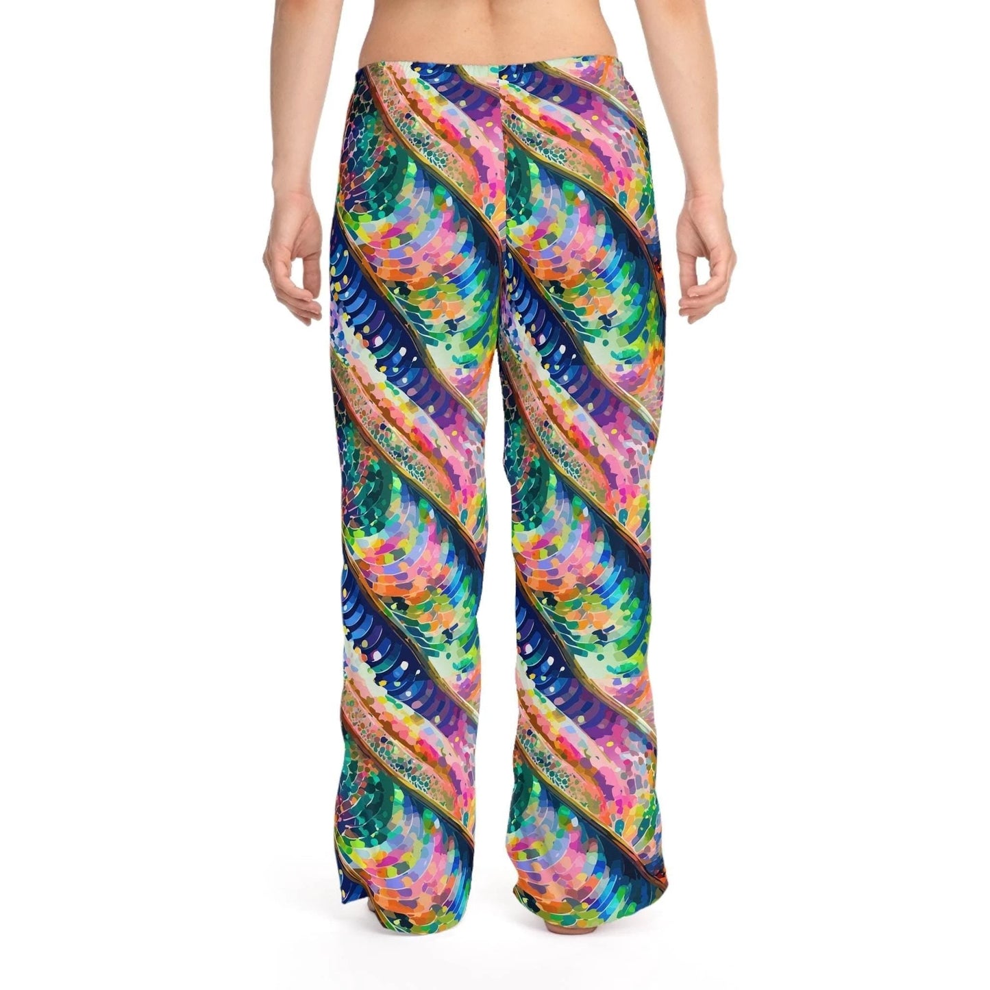 Kaleidoscope Rainbow AOP Lounge Pants for Maximalist Festival Mornings — Luxury Vibrant Pajamas, Colorful Sleepwear Bottoms, Gift for Her