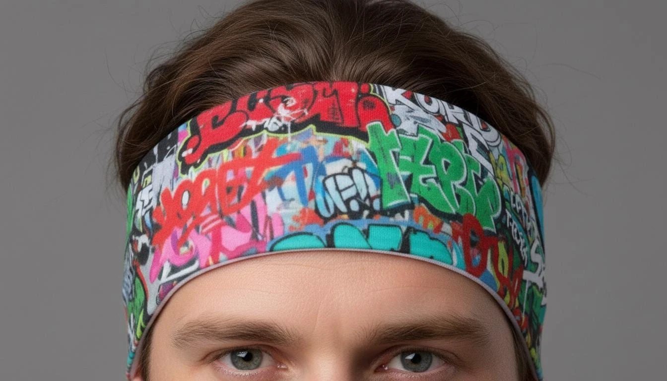 Graffiti Street Art AOP Sports Headband for Urban Fitness Dressers — Sweat-Wicking Bold Print, Gym Peloton HIIT Activewear Accessory