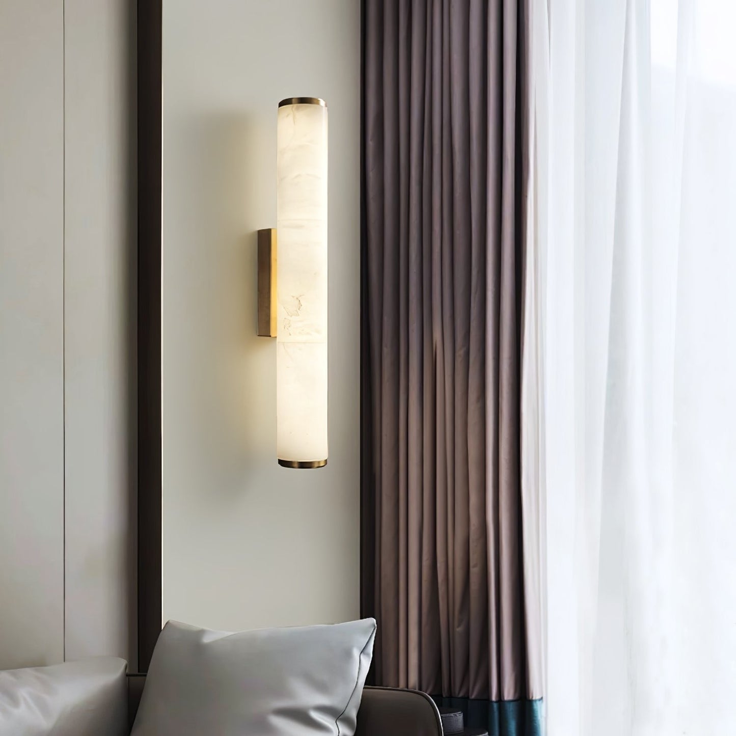 Minimalist Marble Tube Wall Light With Rectangular Backplate