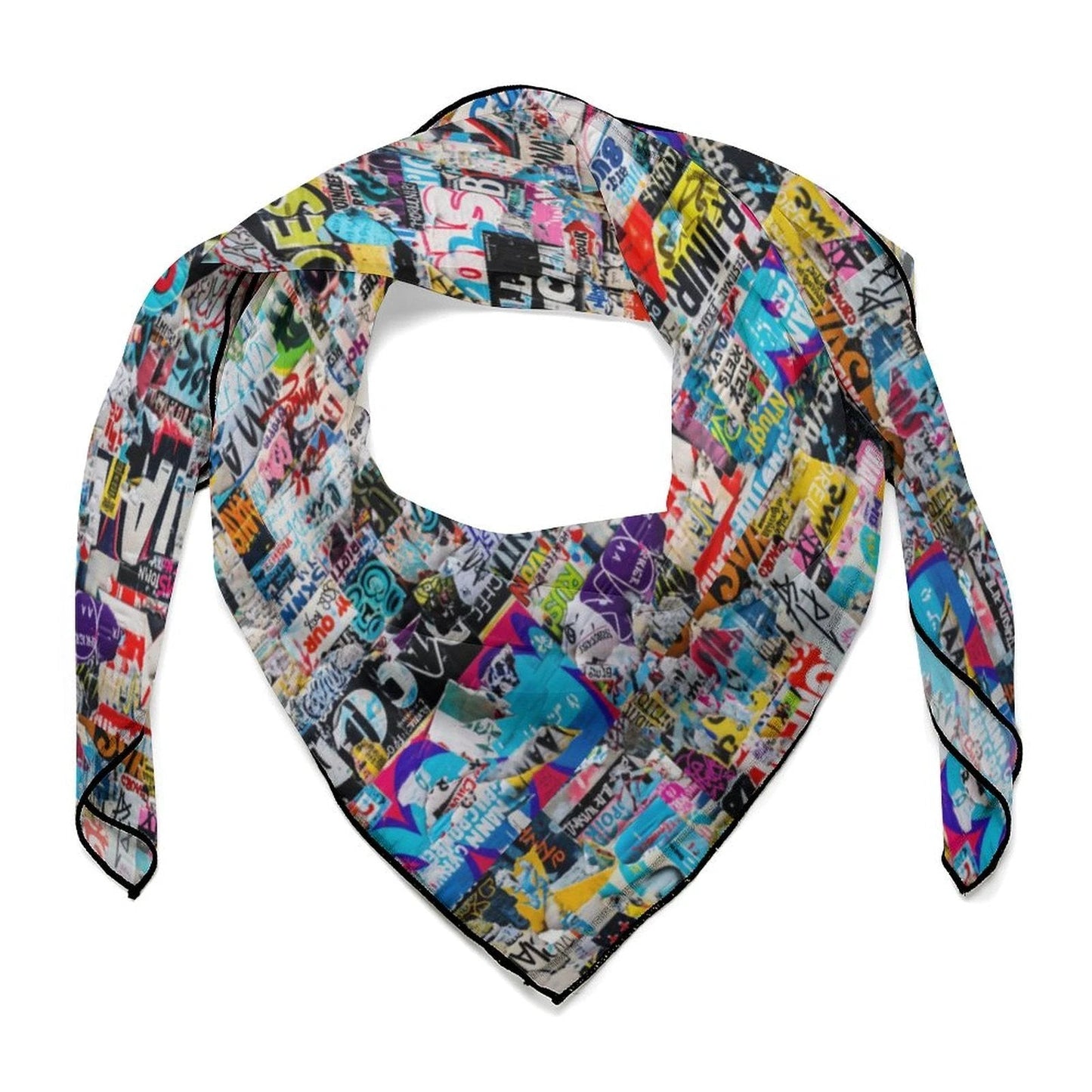 Graffiti Comic Collage Women's Scarf — Street Art AOP Silky Square Wrap, Loud Accessory Statement