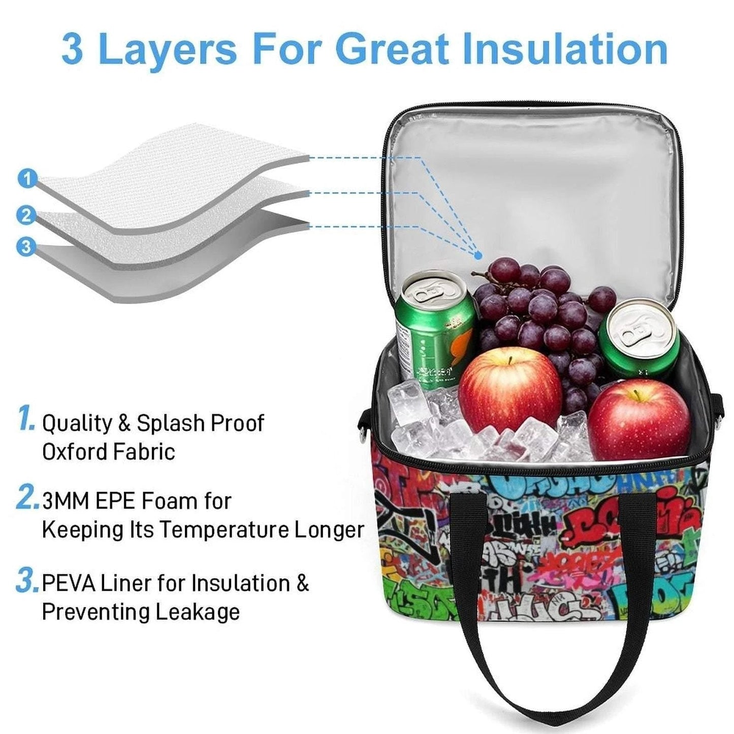 Graffiti Art Portable Cooler Bag | Insulated Maximalist Festival Tote for Beach, Rave & Bold Days Out