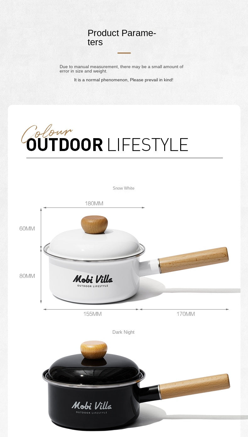 Mobi Garden Enamel Milk Pot Portable Lightweight Glazed Saucepan Small Soup Pot Outdoor Camping Cooking Utensil Kitchenware Food Grade Stainless Steel