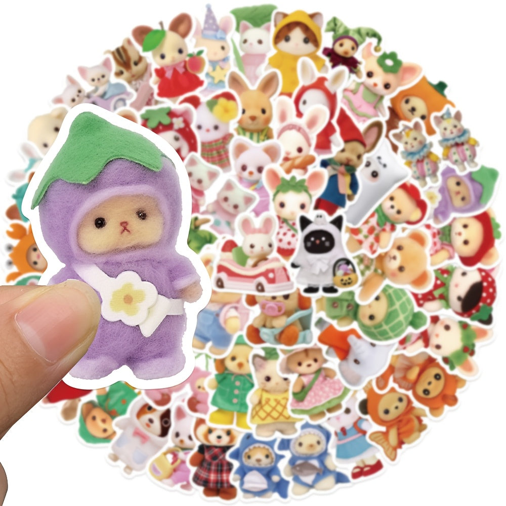 60pcs Cute Cartoon Animal & Fruit Vinyl Sticker Pack - W2SN