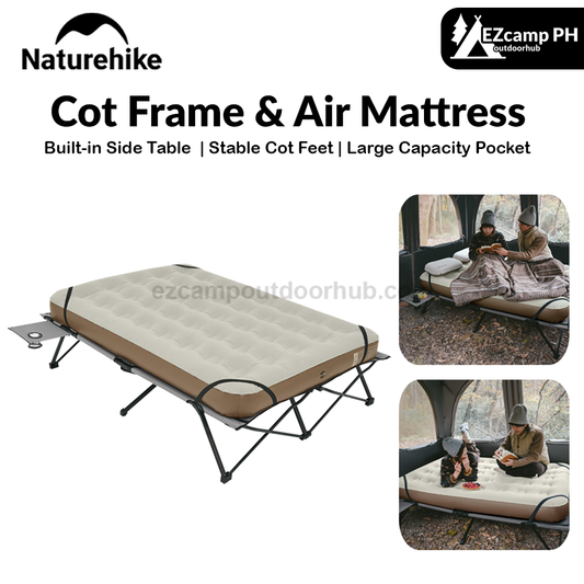 Naturehike Cot Frame & Air Mattress Portable Lightweight 2 Person Folding Camping Cot With Camping Air Mattress Built-in Side Table Camping Bed For Adults
