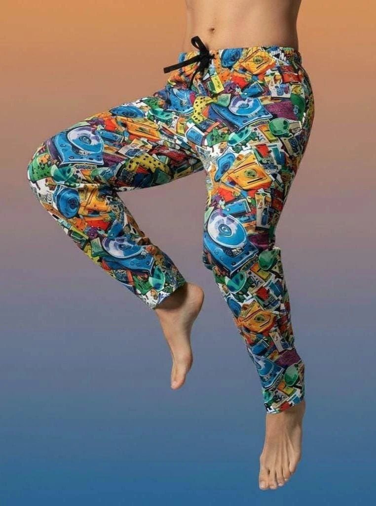Nostalgia-Core Pajama Pants for 90s Music Lovers — Mixtape AOP Lounge Bottoms, Retro Cassette Print Sleepwear, Vintage Vibes Loungewear