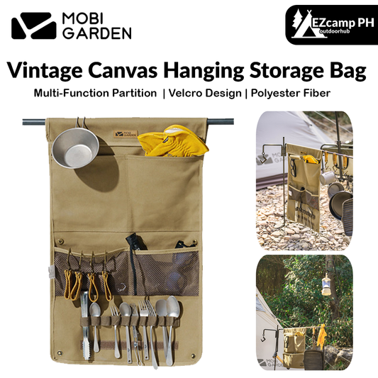 Mobi Garden Vintage Canvas Hanging Storage Bag Portable Lightweight Multifunctional Foldable Retro Cotton Sundries Bag Outdoor Camping Accessories