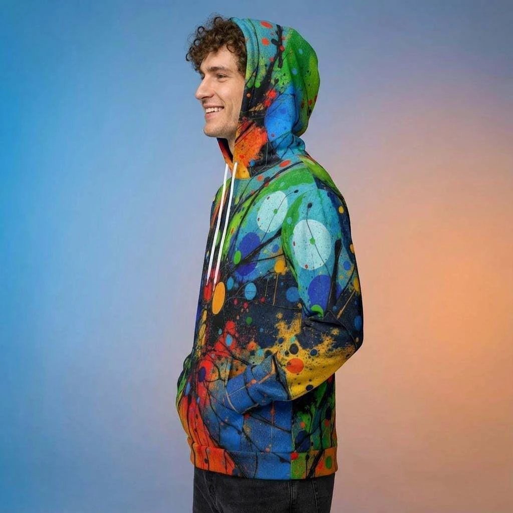 Trippy Rasta Splatter Ink Hoodie - Psychedelic Acrylic Pour Sweatshirt for Reggae & Festivals