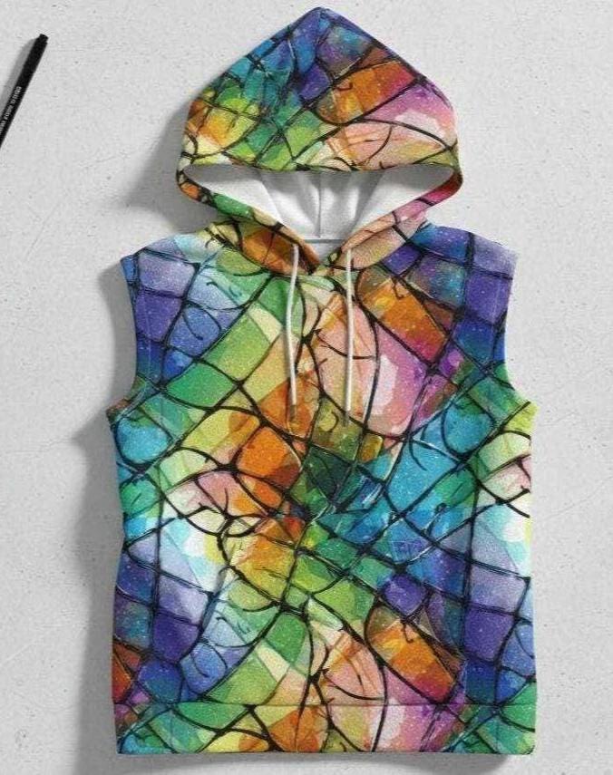 Vibrational Vector Athletic Hoodie - Psychedelic High-Visibility Activewear for Cycling & Outdoor Adventurers