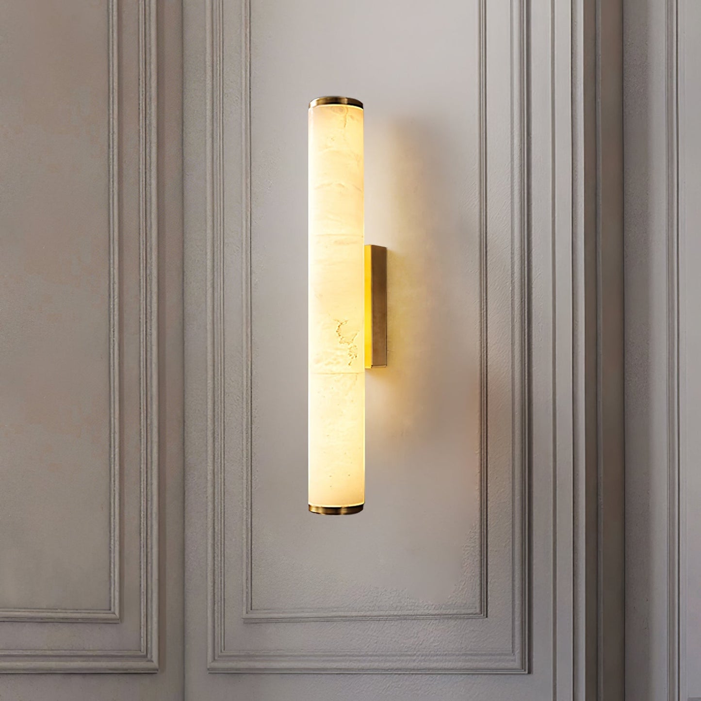 Minimalist Marble Tube Wall Light With Rectangular Backplate
