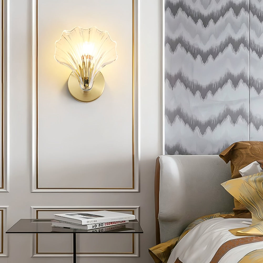 Brass And Glass Seashell Wall Light With E14 Bulb Base
