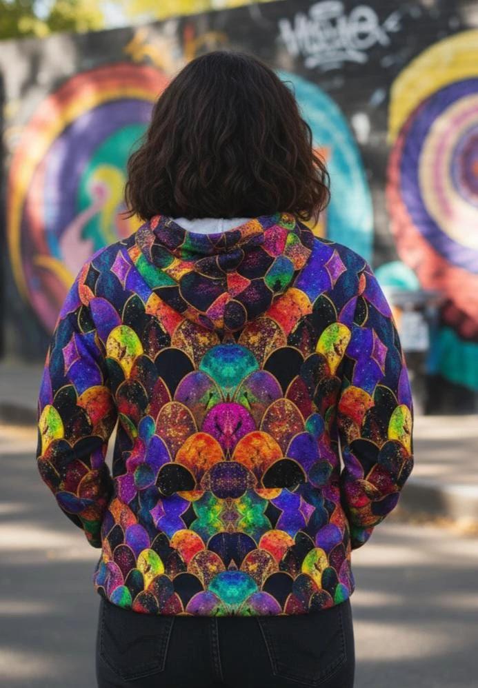 Rainbow Fish Primal Print Hoodie - Vibrant Aquatic Art Sweatshirt for Bold Streetwear