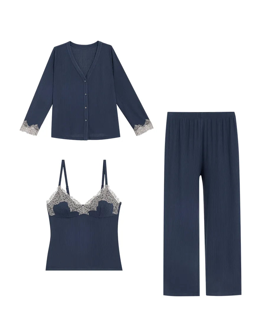 Aimer Classic Long-Sleeved Cardigan 3-Pack Pajama Set