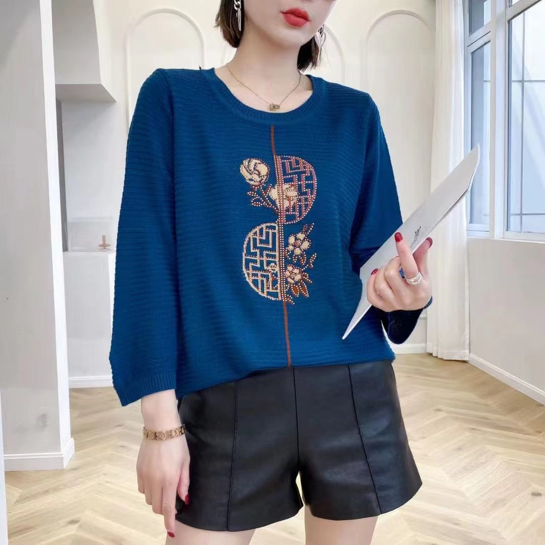 Classy Women's Long Sleeve Shirt with Elegant Floral Embroidery #772205