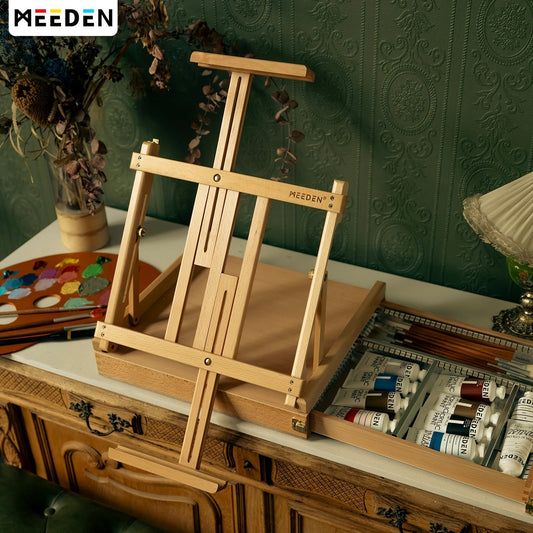 MEEDEN Walnut Finish Natural Beech Wood Tabletop Easel with Metal Lined Drawer - EUV0