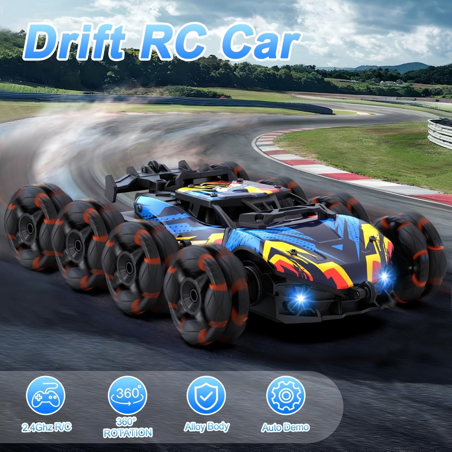 MESIONDY 2.4GHz RC Stunt Car with Music & Lights TJR7F3D