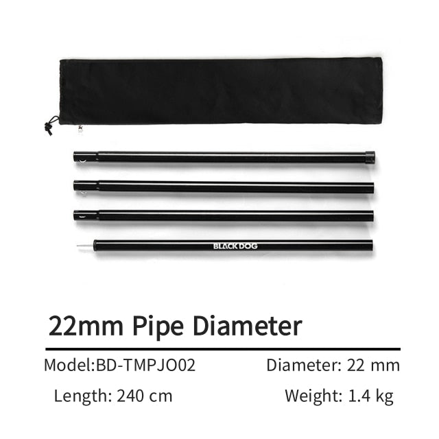 BLACKDOG Canopy 4-Section Tarp Pole Rod 2.4m Length 22mm 25mm Diameter Steel Iron Heavy Duty Outdoor Camping Portable Awning Tarp Tent Pole