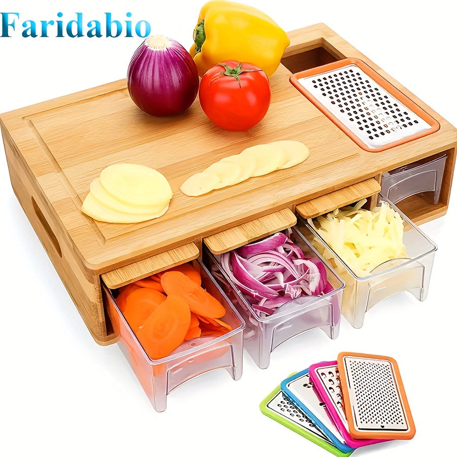 Bamboo Cutting Board Set with Sliding Bars & Blades TJR5K9G