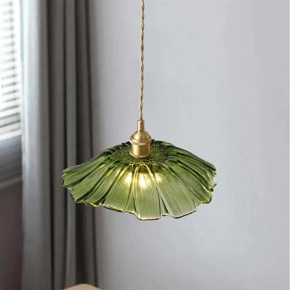 Retro Glass Pendant Light with Fluted Shade