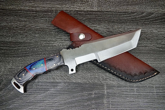 12.5” Handmade Tracker Knife 440C Steel Hard Wood Wooden Bolster