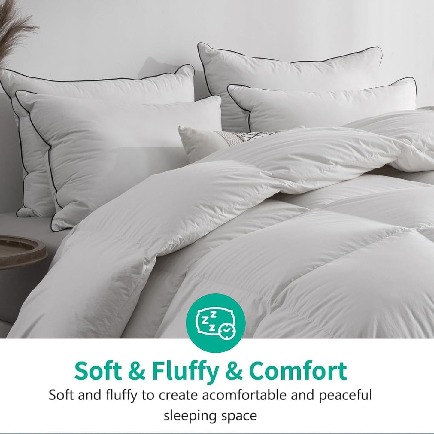 APSMILE Lightweight Organic Cotton Down Comforter Queen, Ivory White