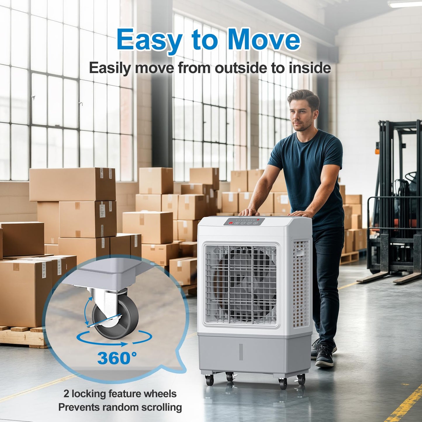 3-in-1 evaporative air cooler, remote control, 5.3-gal tank, timer, for home & outdoor use