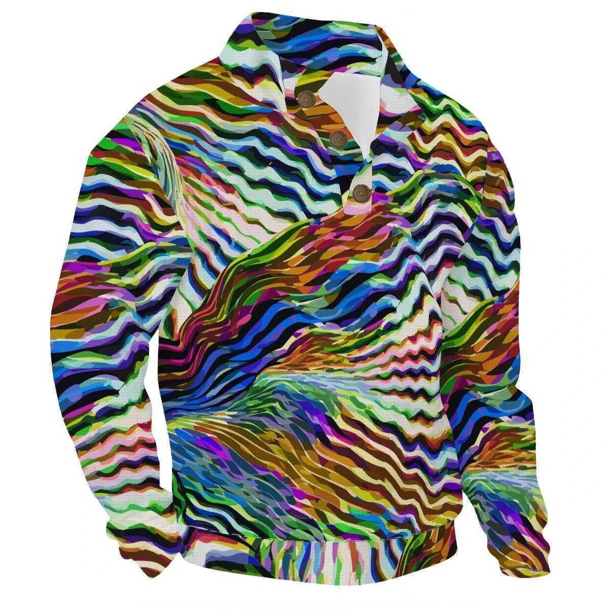 Vibrant Wave Art Maximalist Pullover - Abstract Geometric Sweatshirt for Artistic Expression