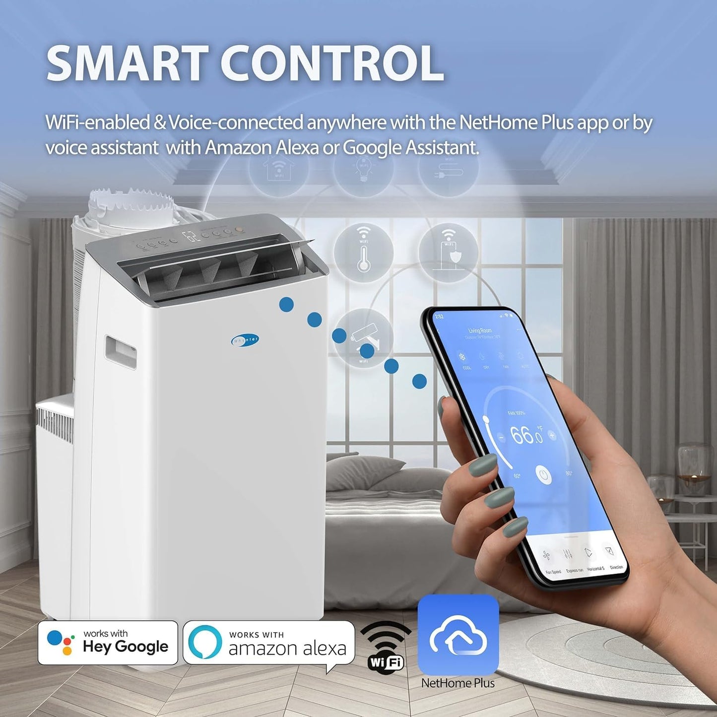 Whynter ARC-1230WN 14,000 BTU inverter dual-hose portable AC, smart WiFi, for 600 sq.ft rooms