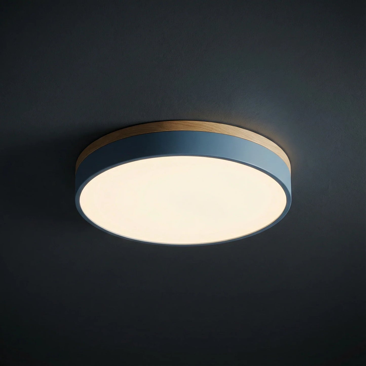 Round Flush LED Ceiling Light with Wood Trim for Living Room