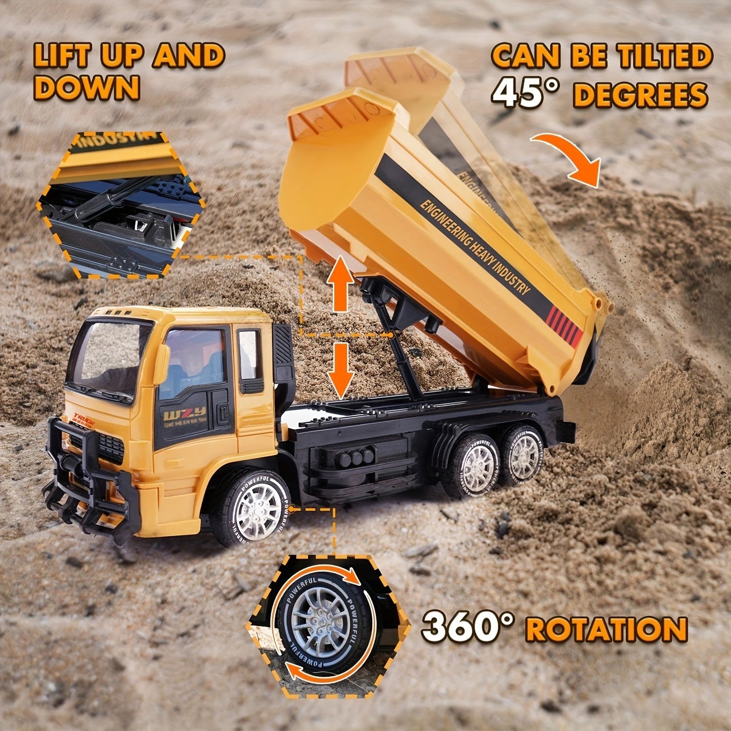 FUUY 2.4GHz RC Dump Truck Toy, 6-Channel TJR8M5D