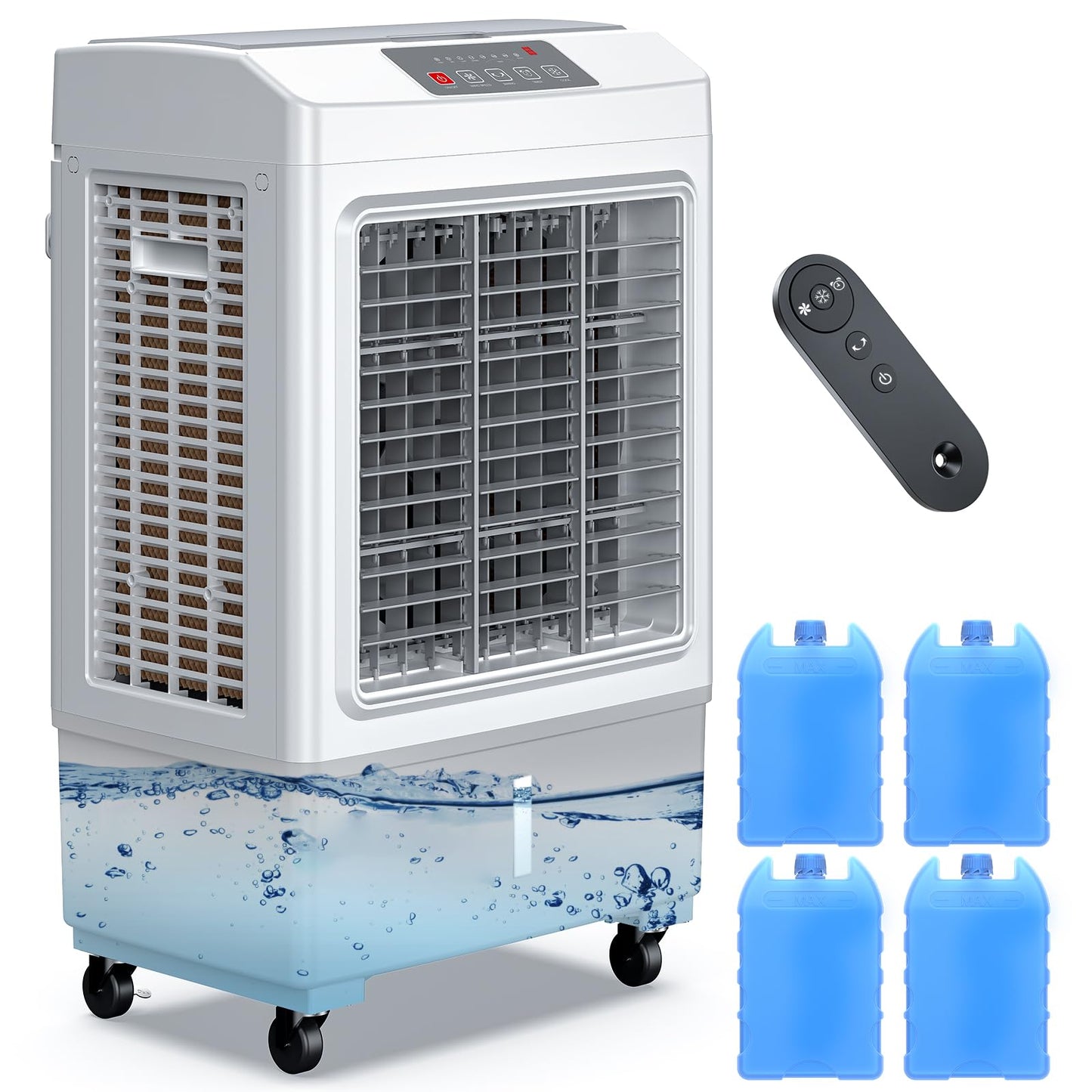 3-in-1 evaporative air cooler, remote control, 5.3-gal tank, timer, for home & outdoor use