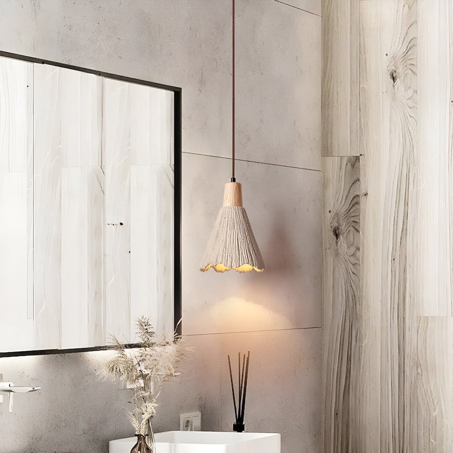 Cream Wabi-Sabi Cement Pendant Light With E27 LED Light