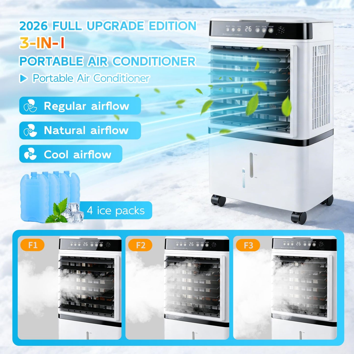 Portable evaporative air cooler, remote control, 4-gal tank, oscillation, for 250 sq.ft rooms