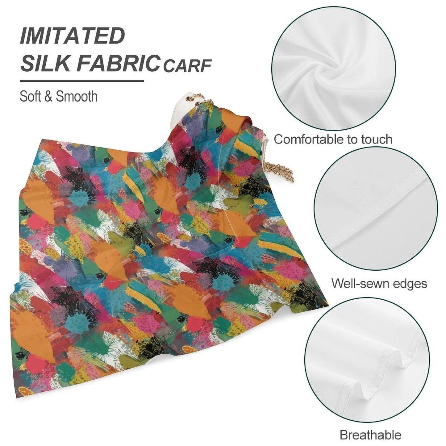 Square Printed Scarves with Skin-friendly Imitated Silk