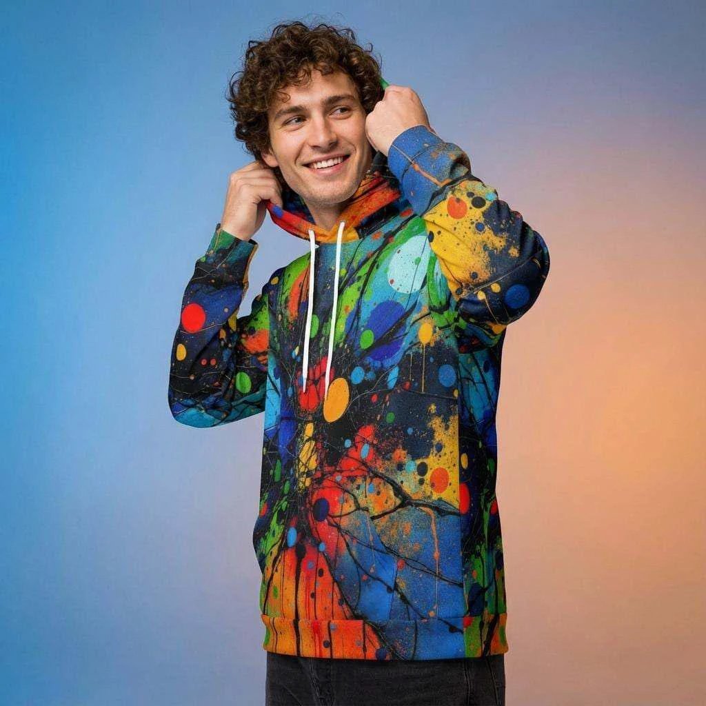 Trippy Rasta Splatter Ink Hoodie - Psychedelic Acrylic Pour Sweatshirt for Reggae & Festivals