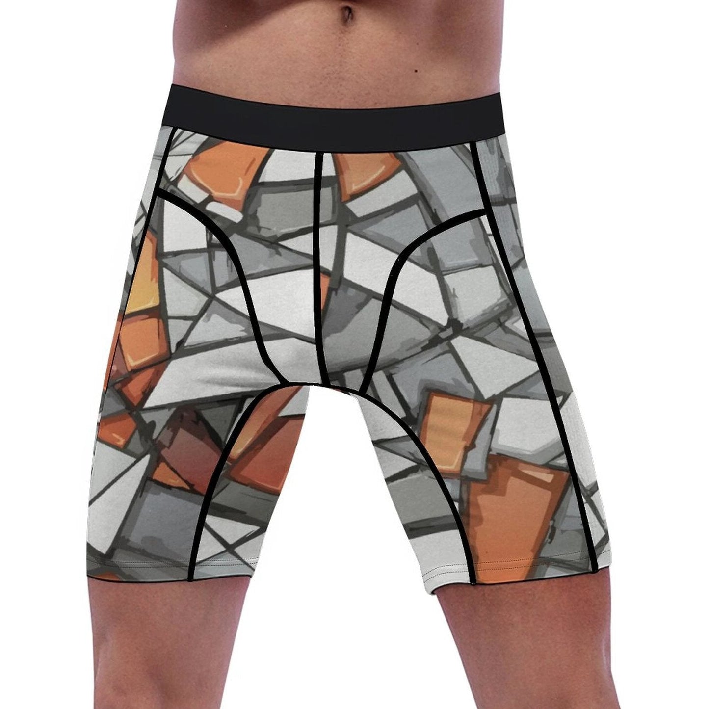 Shattered Mosaic Compression Shorts — Stone & Amber Fragment AOP Base Layer for Bold Training