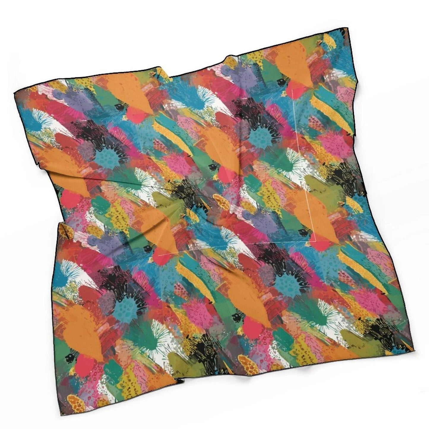 Maximalist Six-Way Scarf for Aesthetic Collectors — Abstract AOP Silk-Feel Square, Wearable Art Neckerchief, Festival Hair Wrap, Gift Under $15