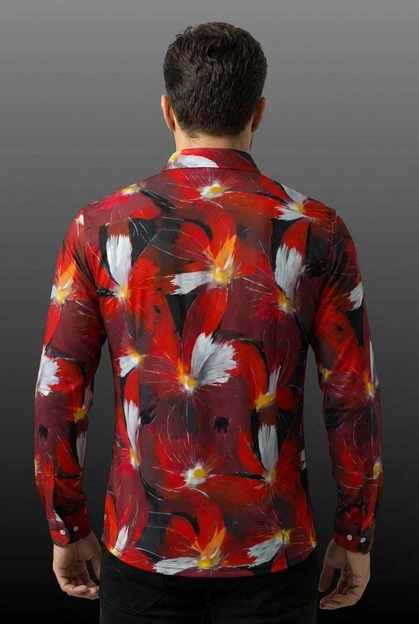 Artsy Floral AOP Men's Long Sleeve Polo | 220gsm Painterly Botanical Print Polished Maximalist Workwear for Hospitality