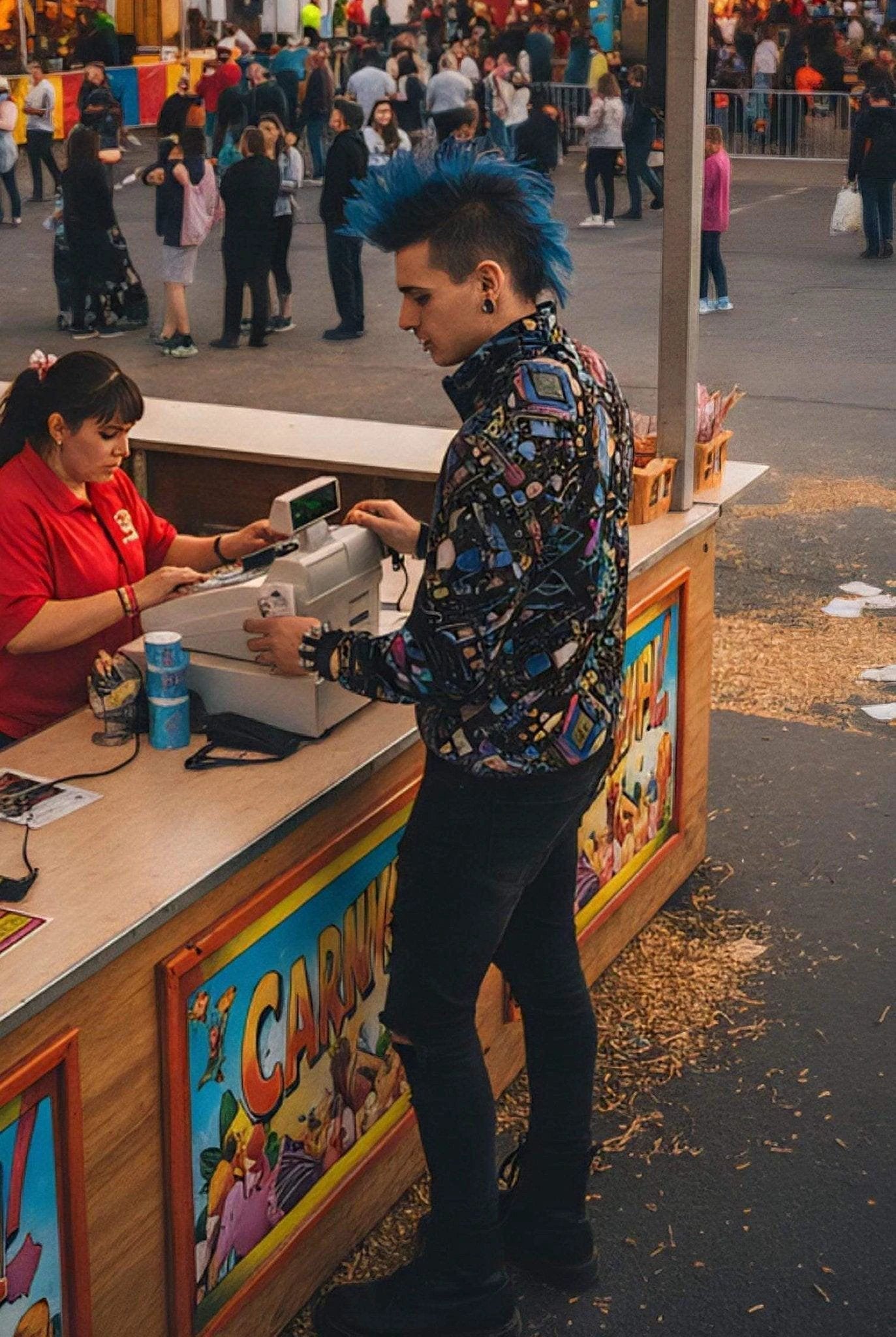 Maximalist Half-Zip for Bold Creatives — Abstract AOP Stand-Up Collar Pullover, Gallery Opening Streetwear, Creative Director Uniform