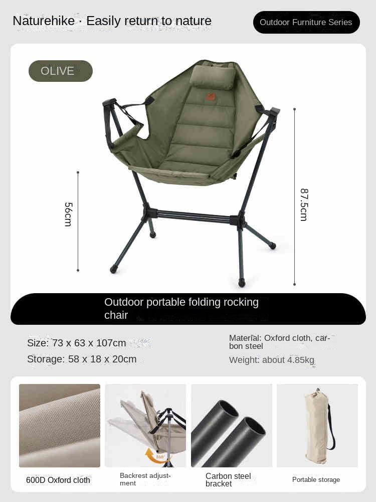 Naturehike YL11 Outdoor Folding Rocking Chair Portable Multi Angle Adjustable Sling Swing Chair Aviation Aluminum Bracket 150kg Max Load Bearing