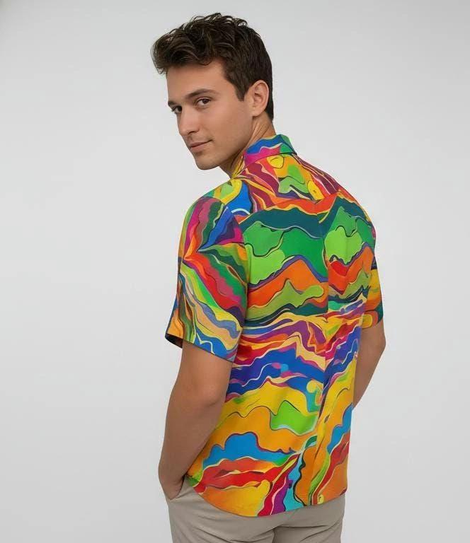 Psychedelic Swirl Camp Shirt - Vibrant Maximalist Hawaiian Shirt for Summer Festivals