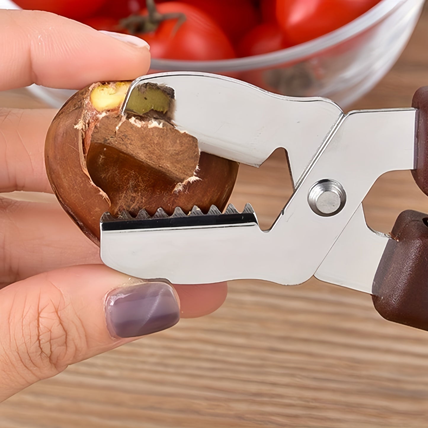 Stainless Steel Chestnut Cracker with Ergonomic Wood Handle-OOMJ