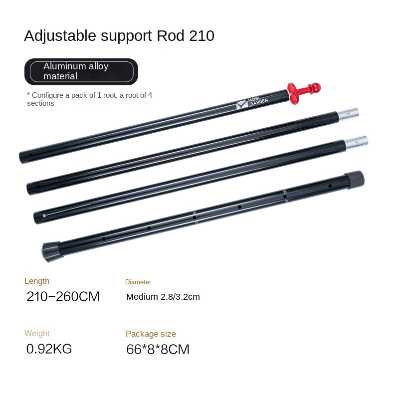 Mobi Garden Canopy Rod Support Portable Ultralight Thickened 4 Section Adjustable Awning Canopy Pole 210-260cm Length Lifting Rod Aluminum Alloy Outdoor Camping Equipment