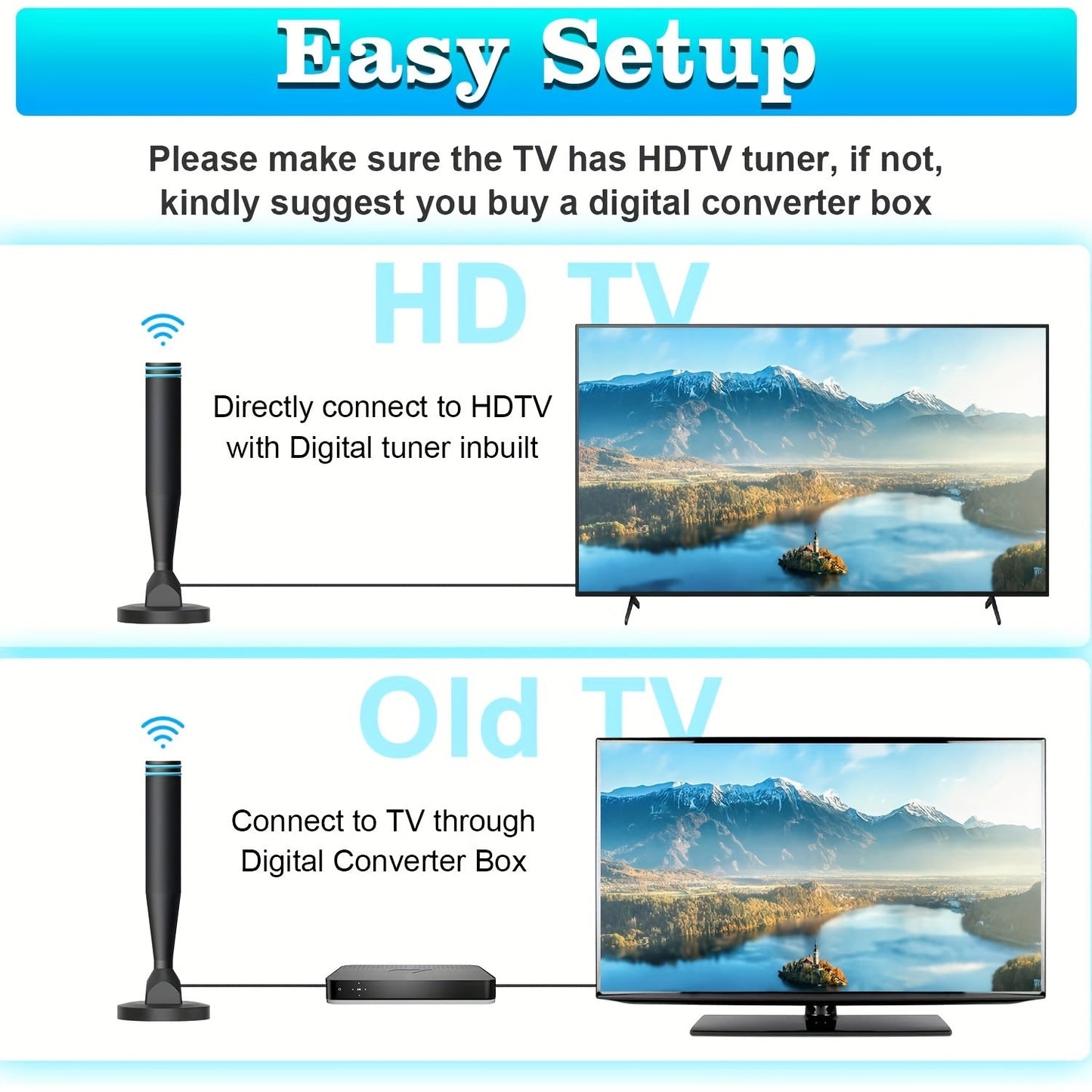 HD Digital TV Antenna, Magnetic Base, 360° Reception – TJR9K3V