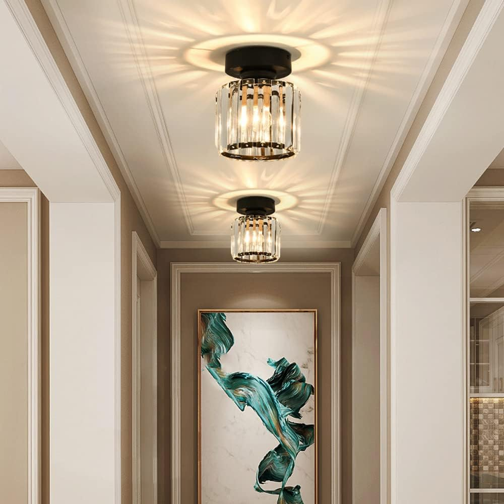 1-Light Flush Mount K9 Crystal Glass Hallway Ceiling Light